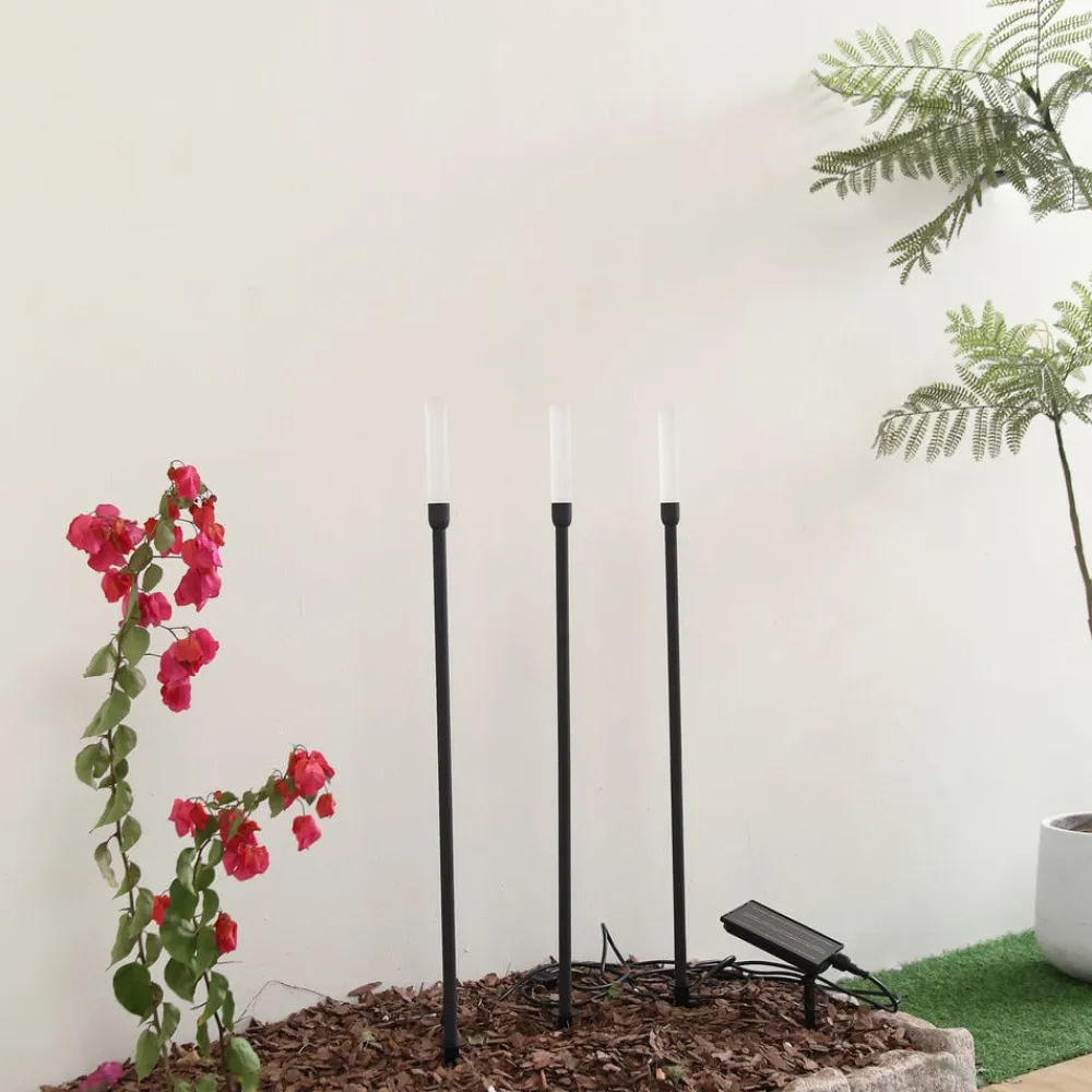 Lindby Dekorationsbelysning|Solcellelamper>LED-solcellelampe Balian, sæt med 3, sort, aluminium, 3000K