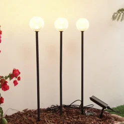 Lindby Solcellelamper|Udendørs Spot>LED-solcellelampe Brindley, sæt med 3, sort, glas