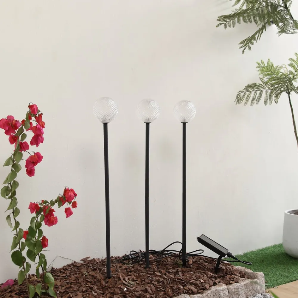 Lindby Solcellelamper|Udendørs Spot>LED-solcellelampe Brindley, sæt med 3, sort, glas