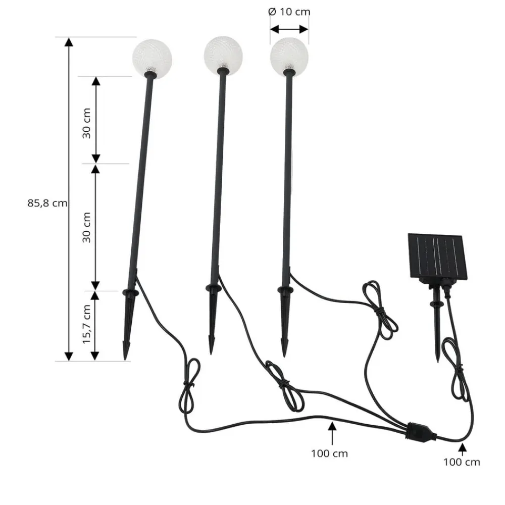 Lindby Solcellelamper|Udendørs Spot>LED-solcellelampe Brindley, sæt med 3, sort, glas