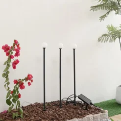 Lindby LED-solcellelampe Freydis, sæt med 3, sort, 2.000 K