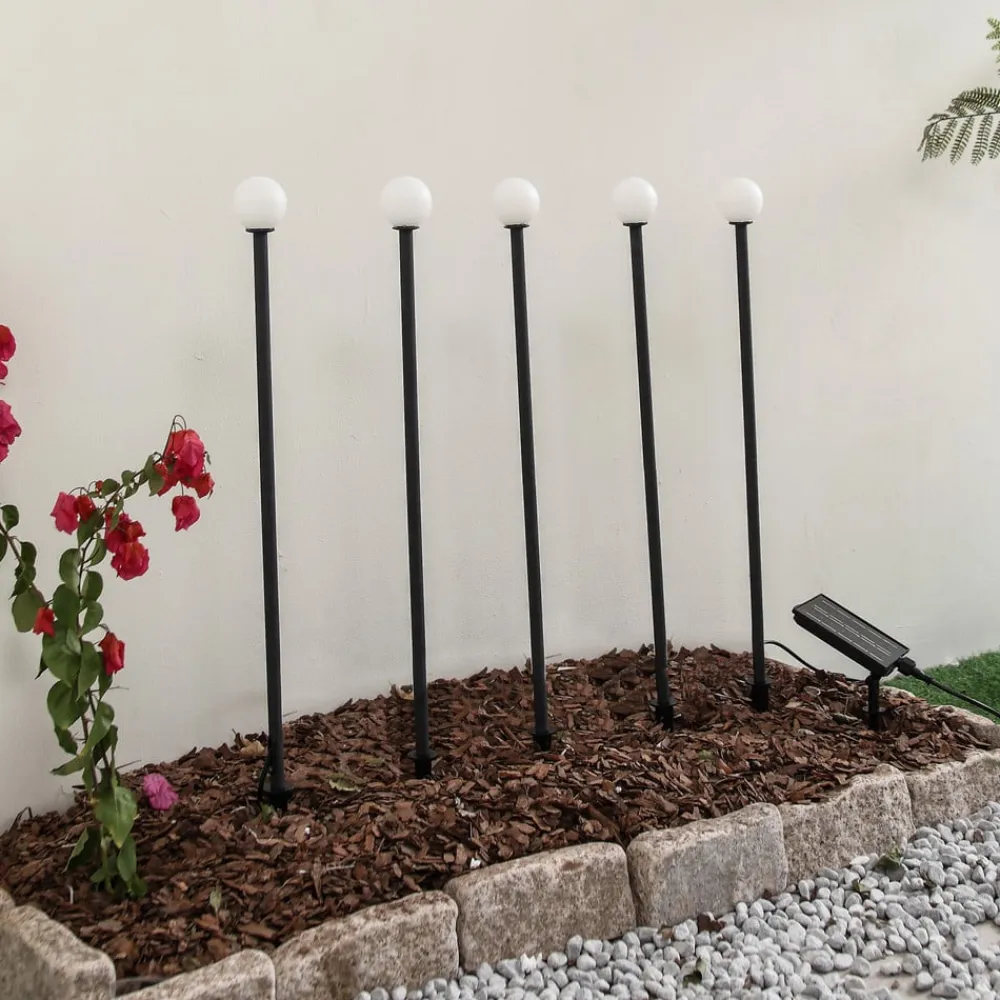 Lindby Solcellelamper|Udendørs Spot>LED-solcellelampe Freydis, sæt med 5, sort, 2.000 K