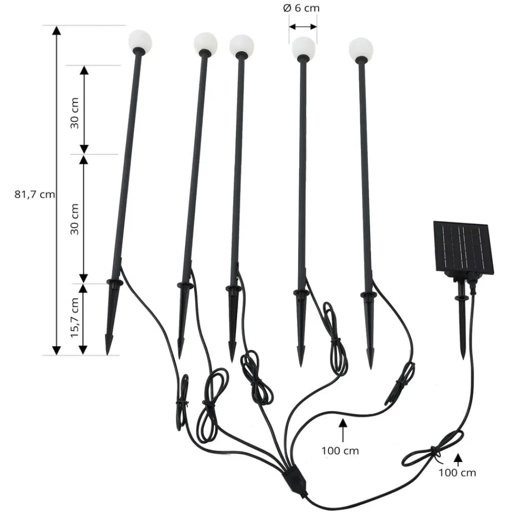 Lindby Solcellelamper|Udendørs Spot>LED-solcellelampe Freydis, sæt med 5, sort, 2.000 K