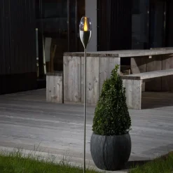 LED-solcellelampe Jari, højde 122 cm, stål, klar^Lindby