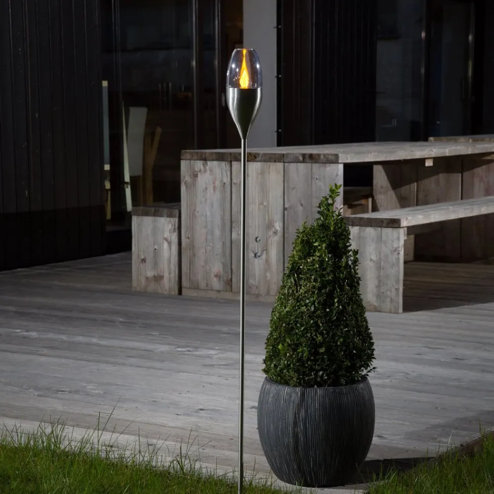 LED-solcellelampe Jari, højde 122 cm, stål, klar^Lindby