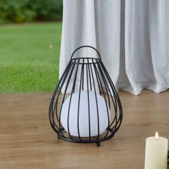 Lindby LED-solcellelampe Kelda, sort, metal, 38 cm, dæmpbar.