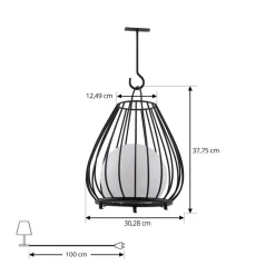 Lindby LED-solcellelampe Kelda, sort, metal, 38 cm, dæmpbar.
