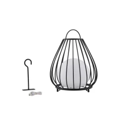 Lindby LED-solcellelampe Kelda, sort, metal, 38 cm, dæmpbar.