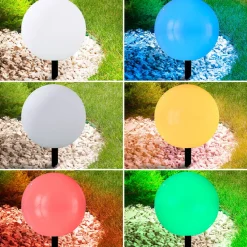LED-solcellelampe Lago, Ø 30 cm, kugle, jordspyd, hvid^Lindby Discount