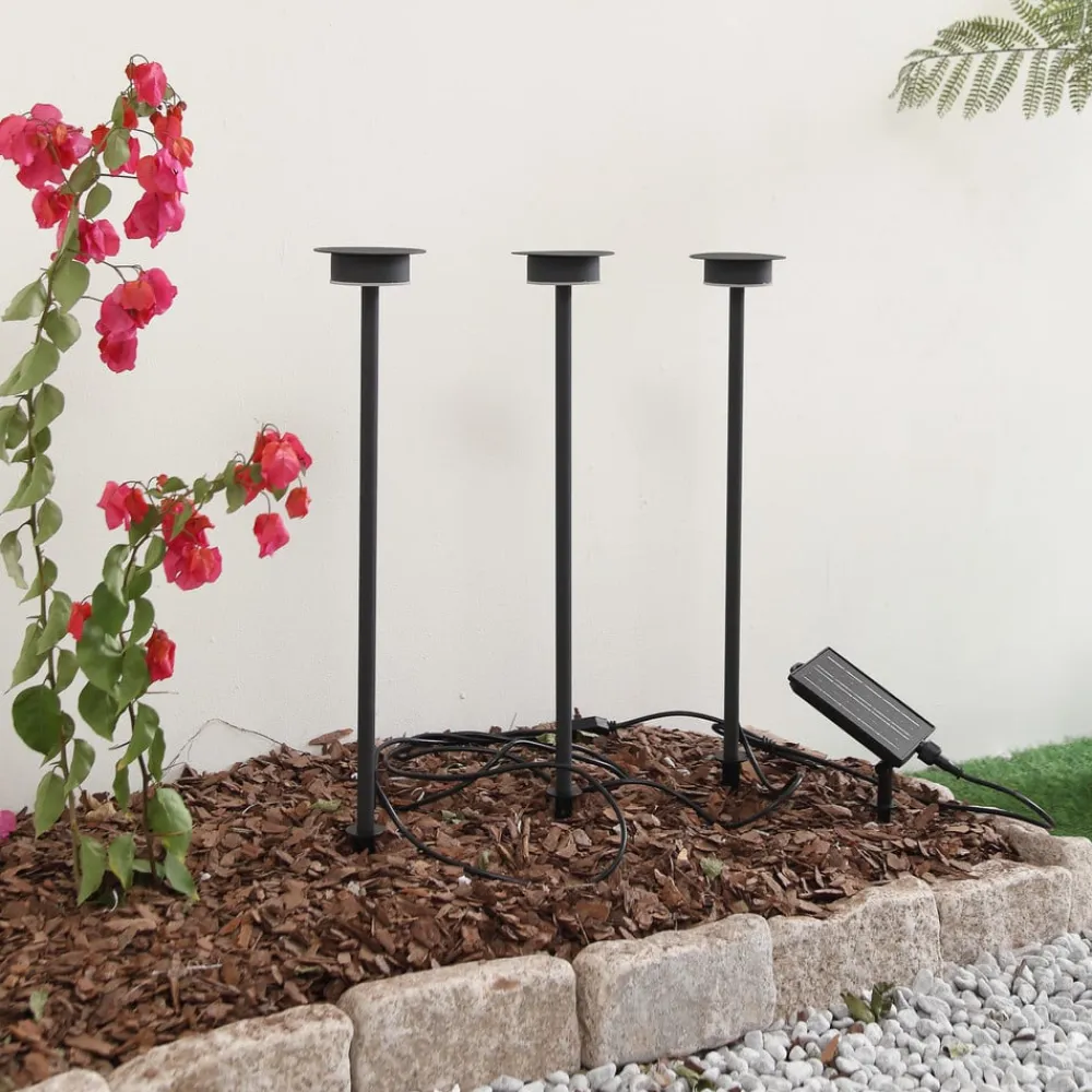 LED-solcellelampe Lyris, sæt med 3, sort, aluminium, 3.000K^Lindby