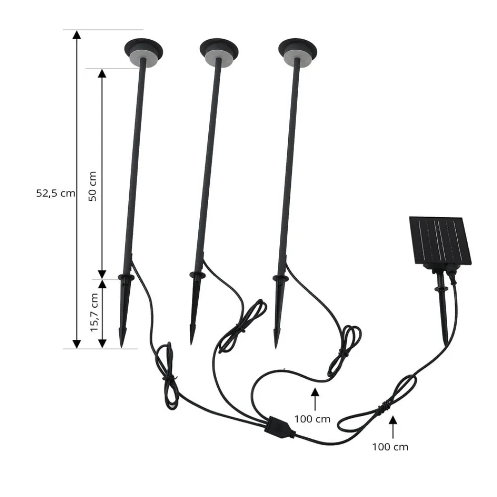 LED-solcellelampe Lyris, sæt med 3, sort, aluminium, 3.000K^Lindby