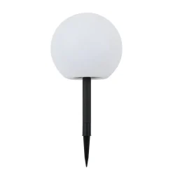 Lindby LED-solcellelampe Lago, Ø 25 cm, kugle, jordspyd, hvid
