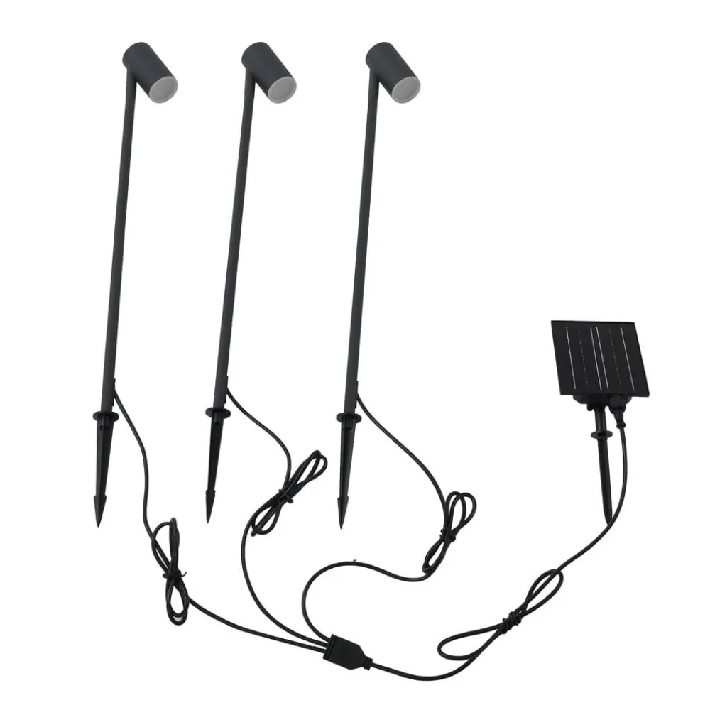 Lindby LED-solcellelampe Myric, sæt med 3, sort, aluminium, 3.000K