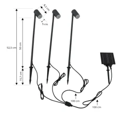 Lindby LED-solcellelampe Myric, sæt med 3, sort, aluminium, 3.000K