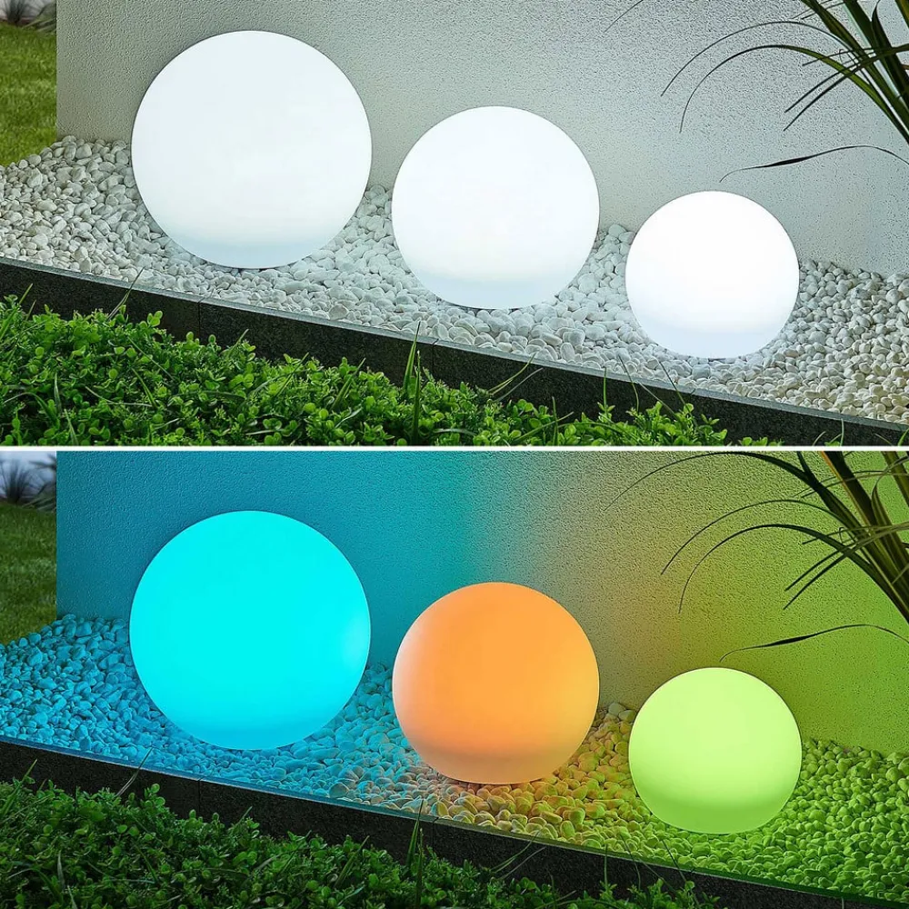LED-solcellelamper Lago, RGBW, sæt med 3, kugler, jordspyd^Lindby Best