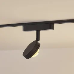 Lindby Skinnesystem>LED-spot 48 V Lumaro, sort, Ø 7,3 cm, aluminium, dæmpbar