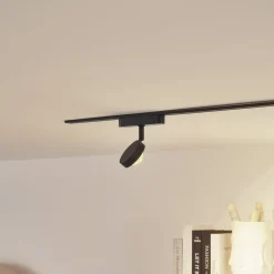 Lindby Skinnesystem>LED-spot 48 V Lumaro, sort, Ø 7,3 cm, aluminium, dæmpbar