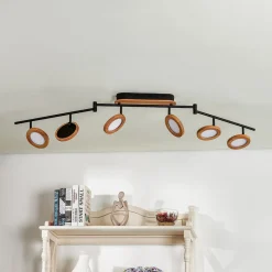 Lindby Spotlights|Loftlamper>LED-spotlight Manel, træ, 152 cm lang, 6 lyskilder