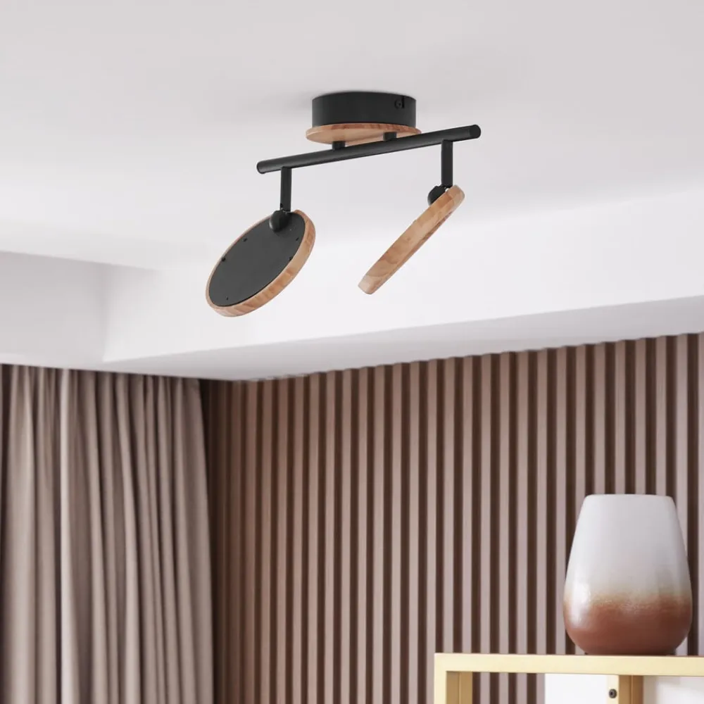 LED-spotlight Manel, træ, 37 cm lang, 2 lyskilder^Lindby New