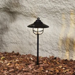 Lindby LED-udendørslampe Ketil, sort, jordspyd, batteri