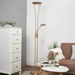 Lindby LED-uplight Eda, højde 180 cm, messing, dæmpbar