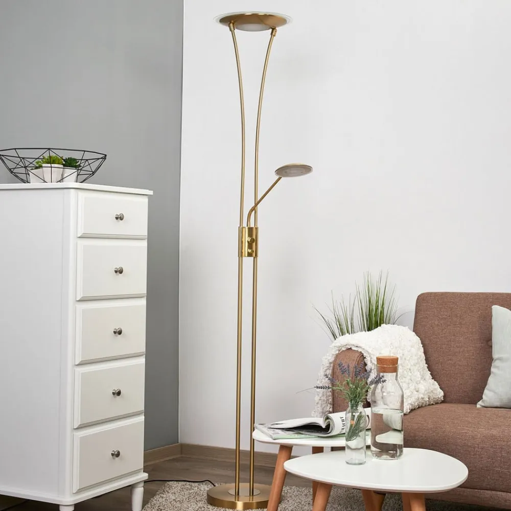 Lindby LED-uplight Eda, højde 180 cm, messing, dæmpbar