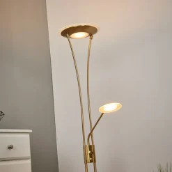 Lindby LED-uplight Eda, højde 180 cm, messing, dæmpbar