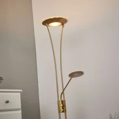 Lindby LED-uplight Eda, højde 180 cm, messing, dæmpbar