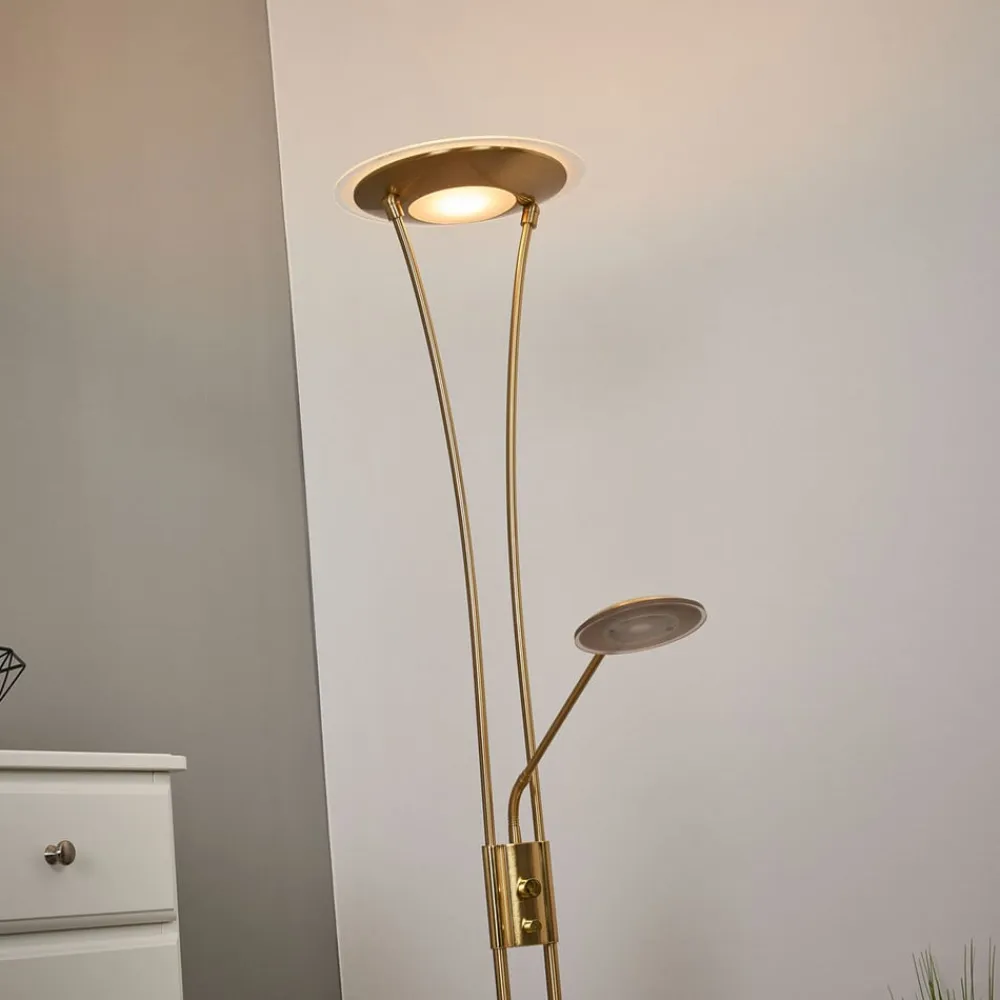 Lindby LED-uplight Eda, højde 180 cm, messing, dæmpbar