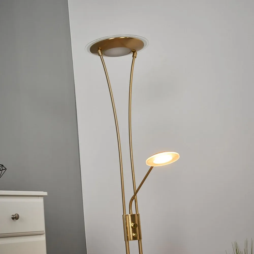 Lindby LED-uplight Eda, højde 180 cm, messing, dæmpbar