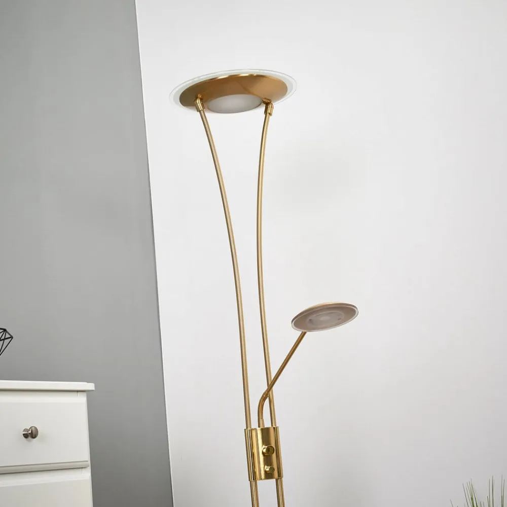 Lindby LED-uplight Eda, højde 180 cm, messing, dæmpbar