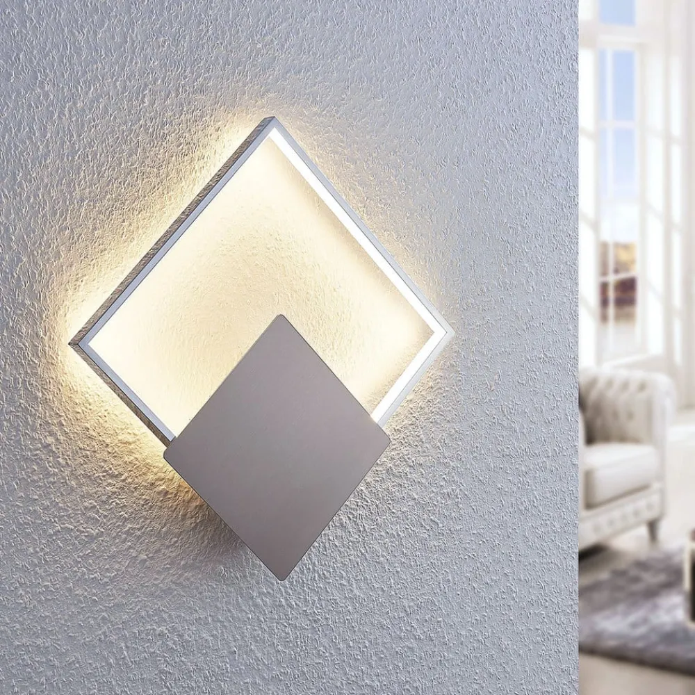 Lindby LED-væglampe Anays, 32 cm x 32 cm, krom/klar