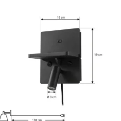 LED-væglampe Auden, sort, stik, ladestation^Lindby Outlet