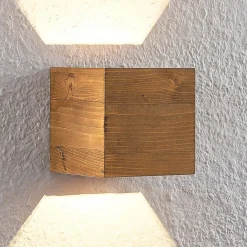 LED-væglampe Benicio, 11 cm, kantet, træ^Lindby Sale