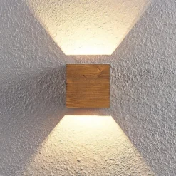LED-væglampe Benicio, 11 cm, kantet, træ^Lindby Sale