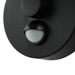 Lindby LED-væglampe Capelo, sort, metal, sensor, Ø20cm