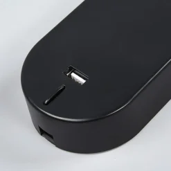 Lindby LED-væglampe Enna, 34 cm, sort, afbryder, USB