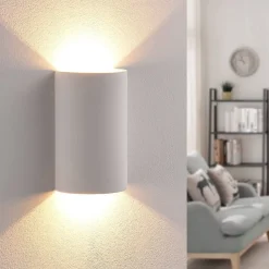 LED-væglampe Jenke, højde 16 cm, hvid, gips^Lindby New