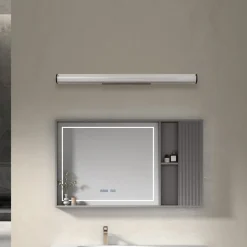 Lindby LED-væglampe Kirka, sort, metal, IP44, 90 cm, CCT