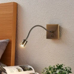 Lindby LED-væglampe Mayar, 2, messing, læselampe, 11 cm