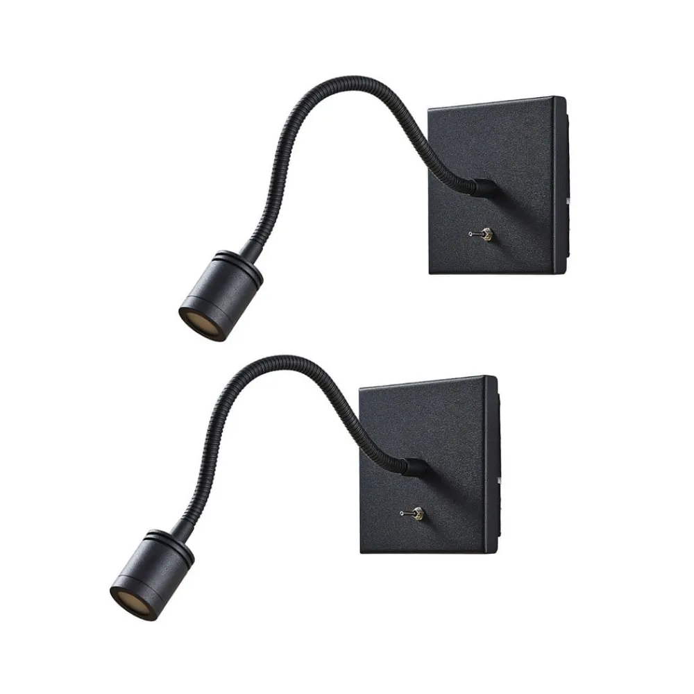 LED-væglampe Mayar, 2 stk, sort, læselampe, 11 cm^Lindby New