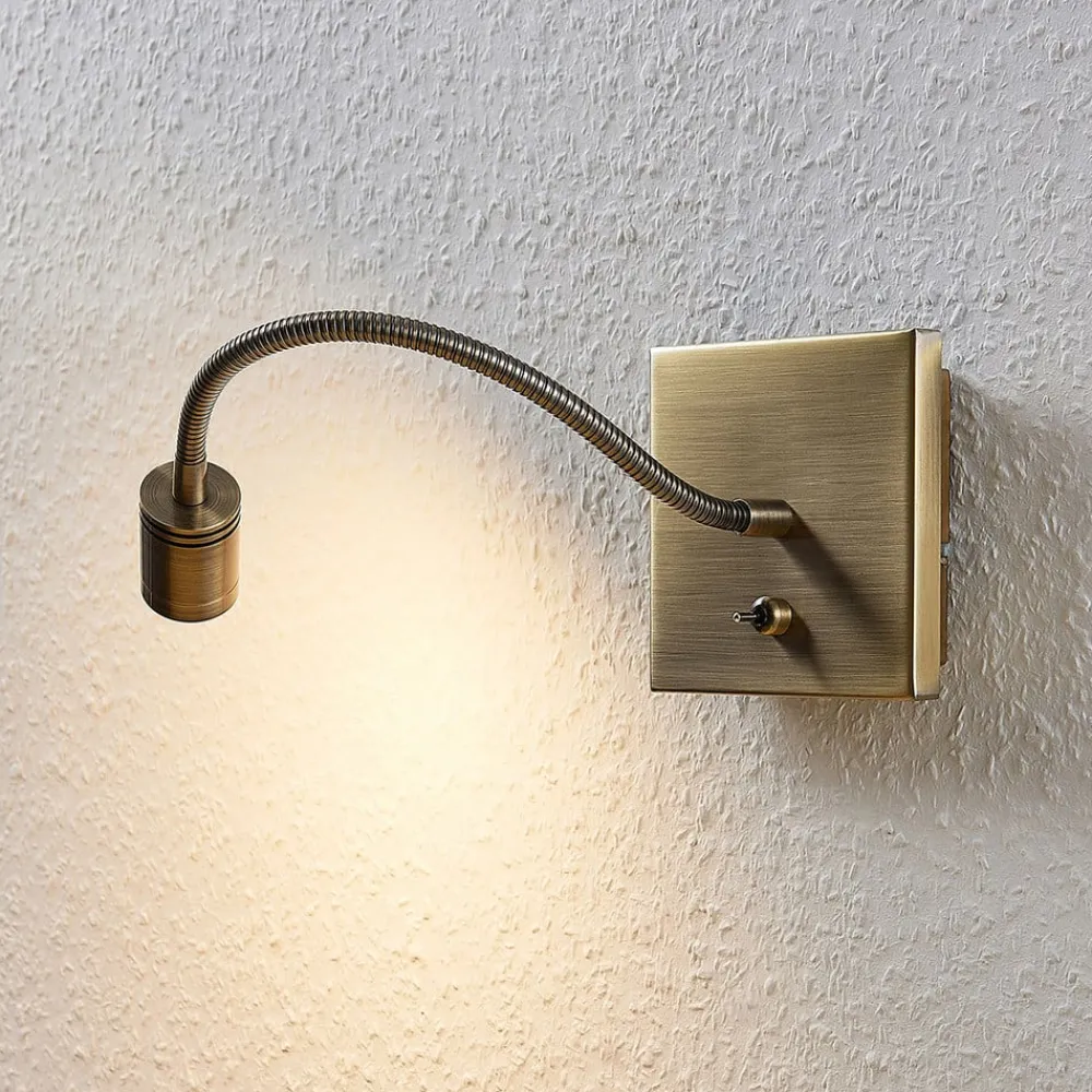 Lindby Væglamper|Væglamper>LED-væglampe Mayar, messing, metal, læselampe, 11cm