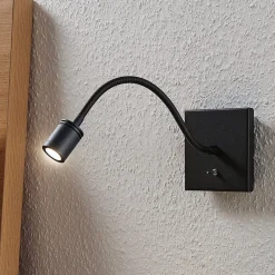 Lindby LED-væglampe Mayar, sort, metal, læselampe, 11cm
