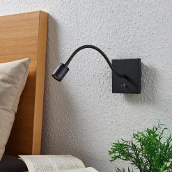 Lindby LED-væglampe Mayar, sort, metal, læselampe, 11cm