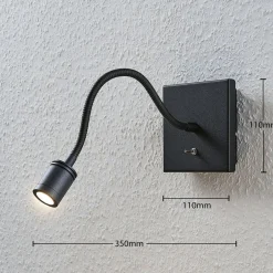 Lindby LED-væglampe Mayar, sort, metal, læselampe, 11cm