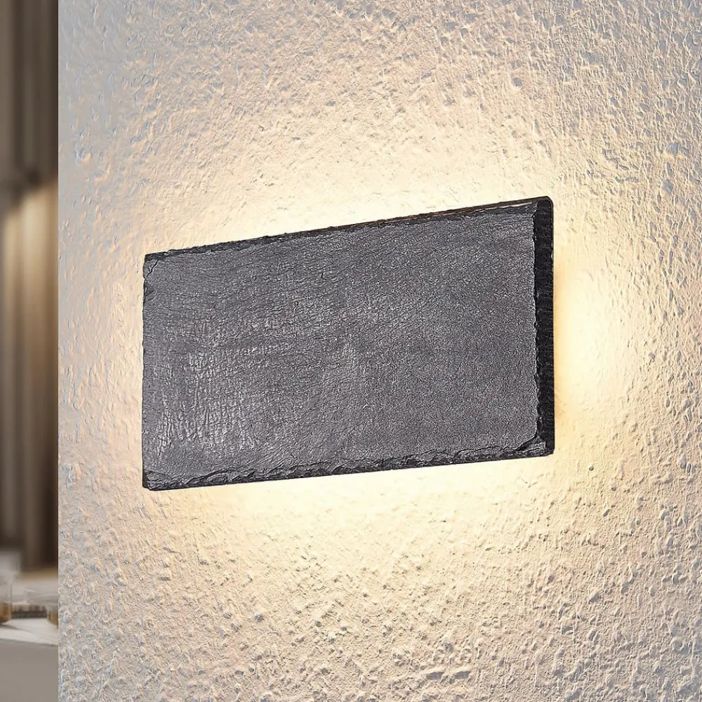 LED-væglampe Peetu, 22 cm lang, skifer, dæmpbar^Lindby Best