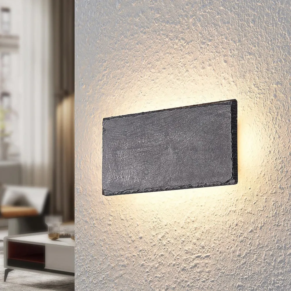 LED-væglampe Peetu, 22 cm lang, skifer, dæmpbar^Lindby Best