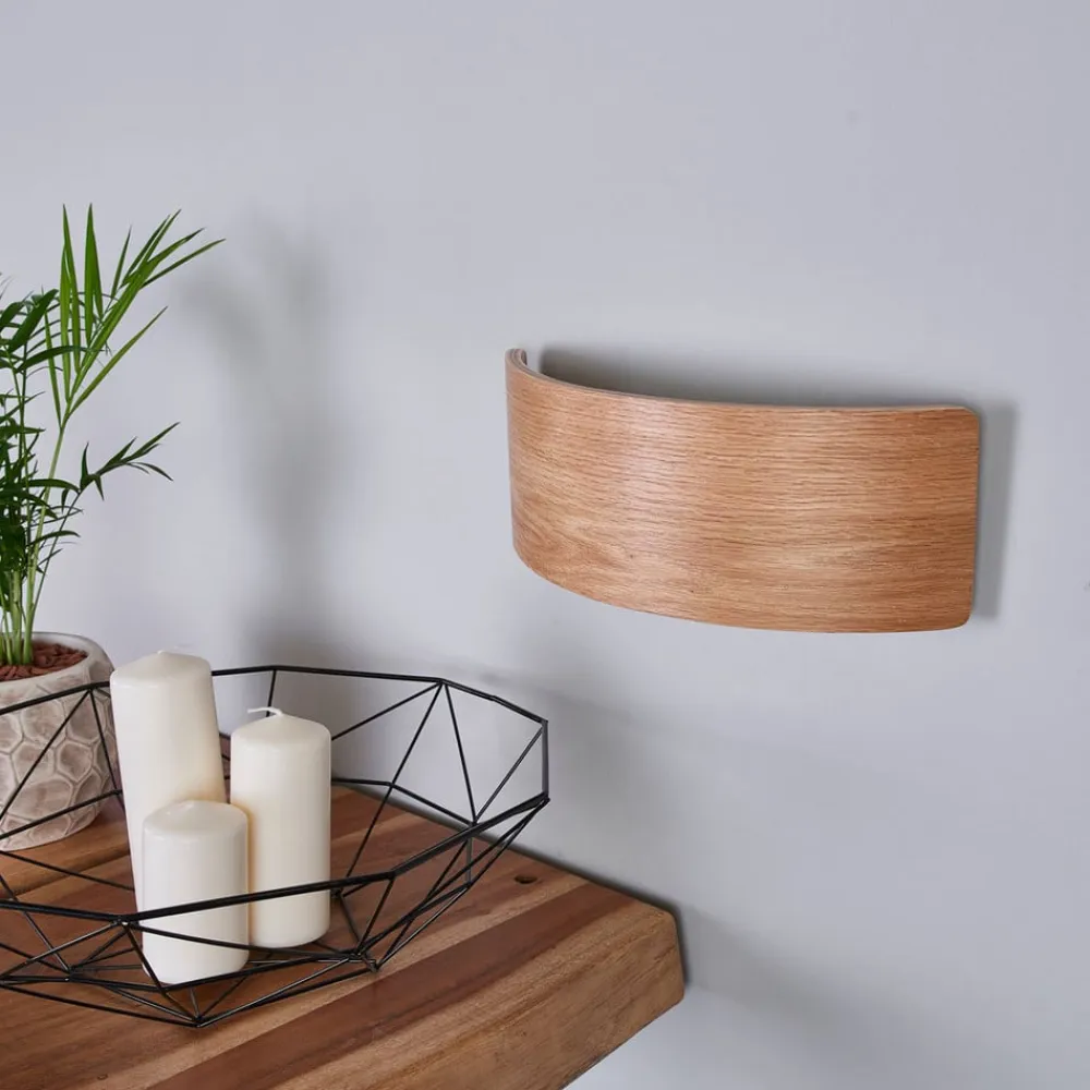 Lindby Pendellamper|Væglamper>LED-væglampe Rafailia, bredde 33 cm, træ, 3.000K