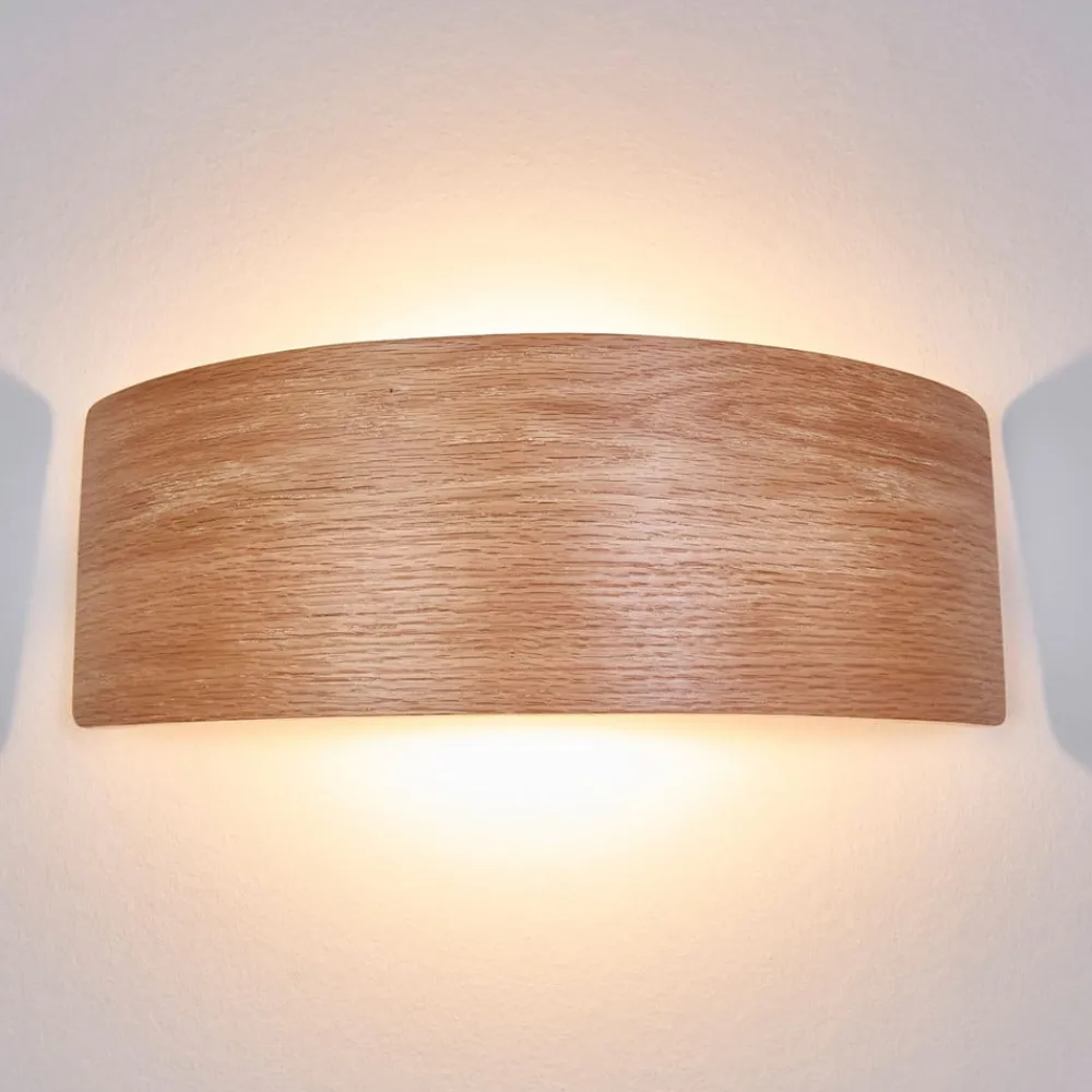 Lindby Pendellamper|Væglamper>LED-væglampe Rafailia, bredde 33 cm, træ, 3.000K