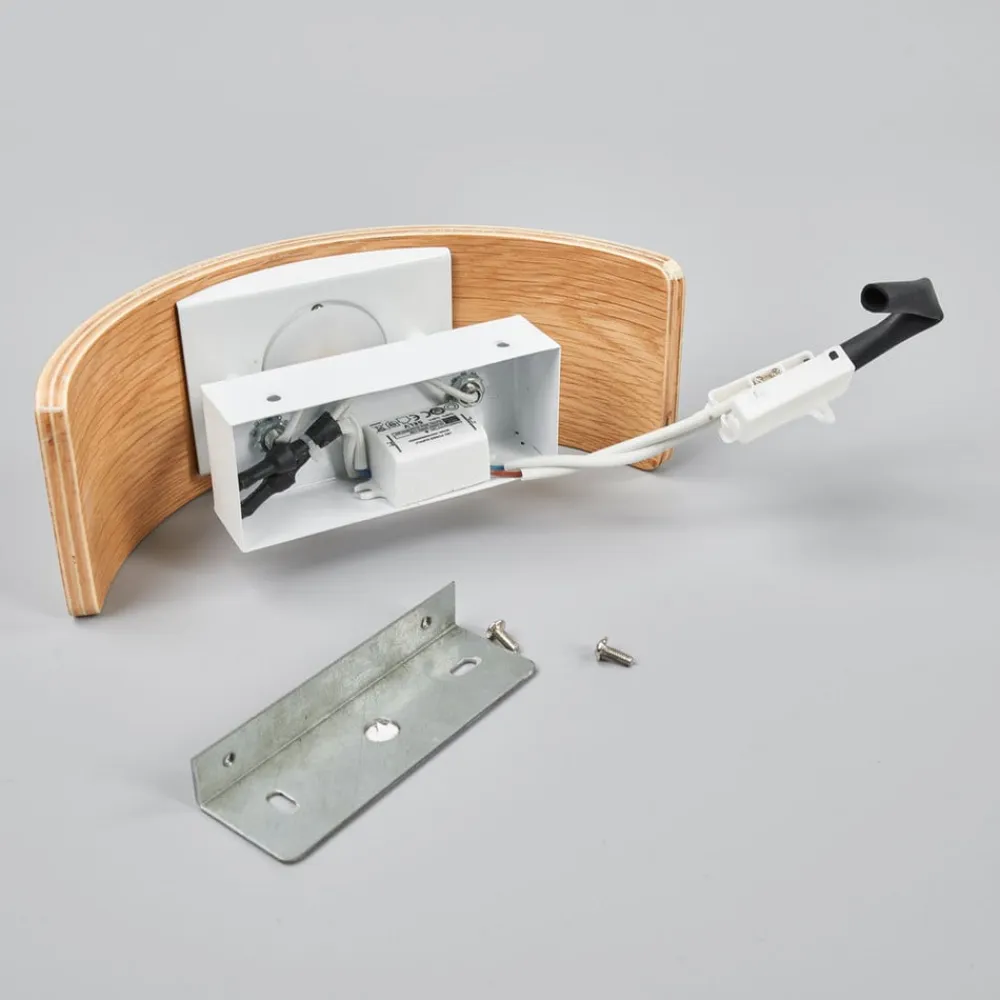 LED-væglampe Rafailia, bredde 23 cm, træ, 3.000 K^Lindby New